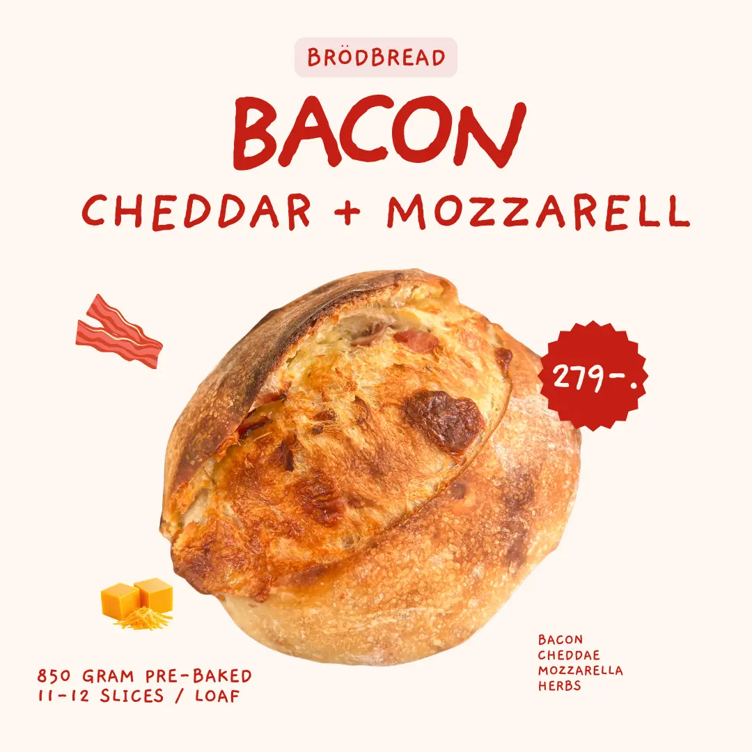 Brödbread Bacon Cheddar sourdough loaf with mozzarella and herbs