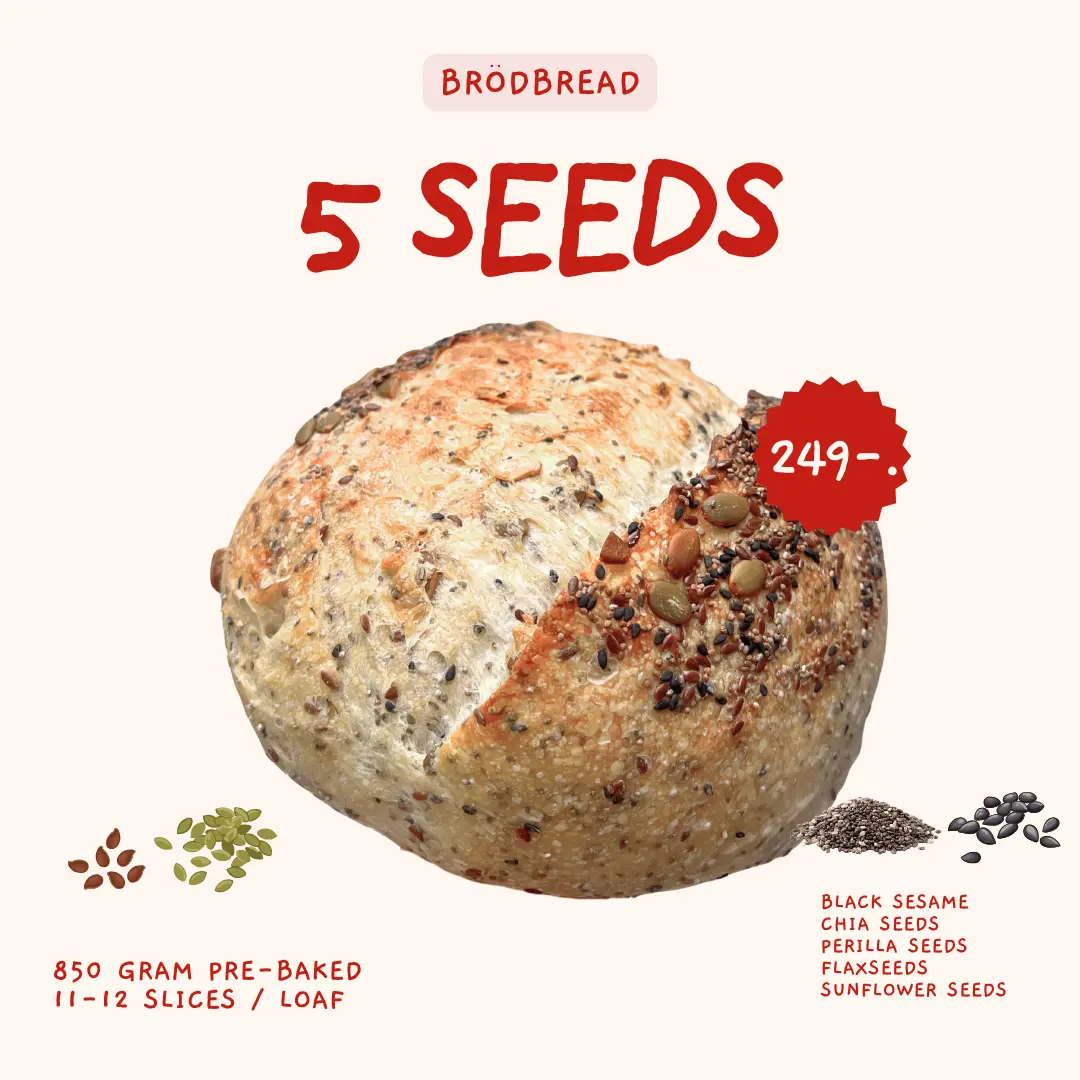 Brödbread 5 Seeds sourdough loaf topped with mixed seeds