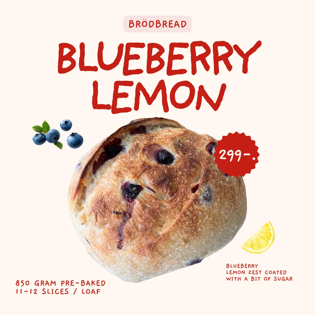 Brödbread Blueberry Lemon sourdough loaf studded with blueberries